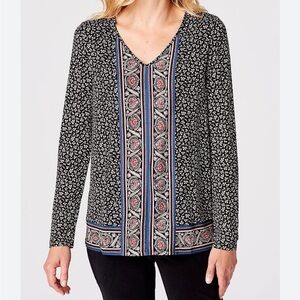 NWT J.Jill Size L Baroque Border V-Neck Knit Top